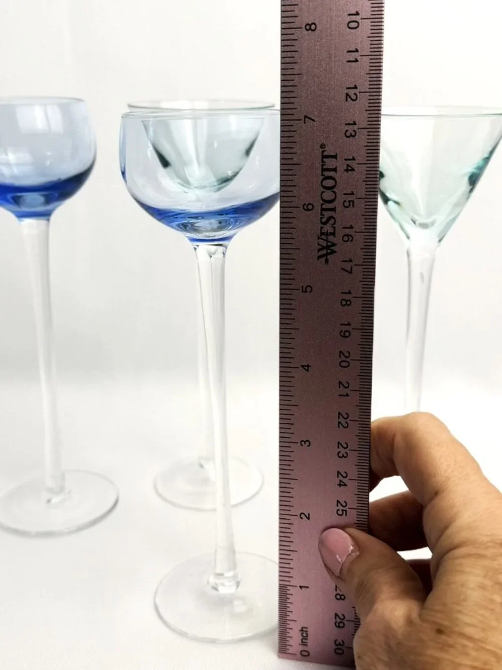 French Style Vintage Stemmed Glasses Blue & Green 7